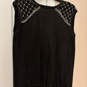 Free People Black Beaded Shoulder Tank